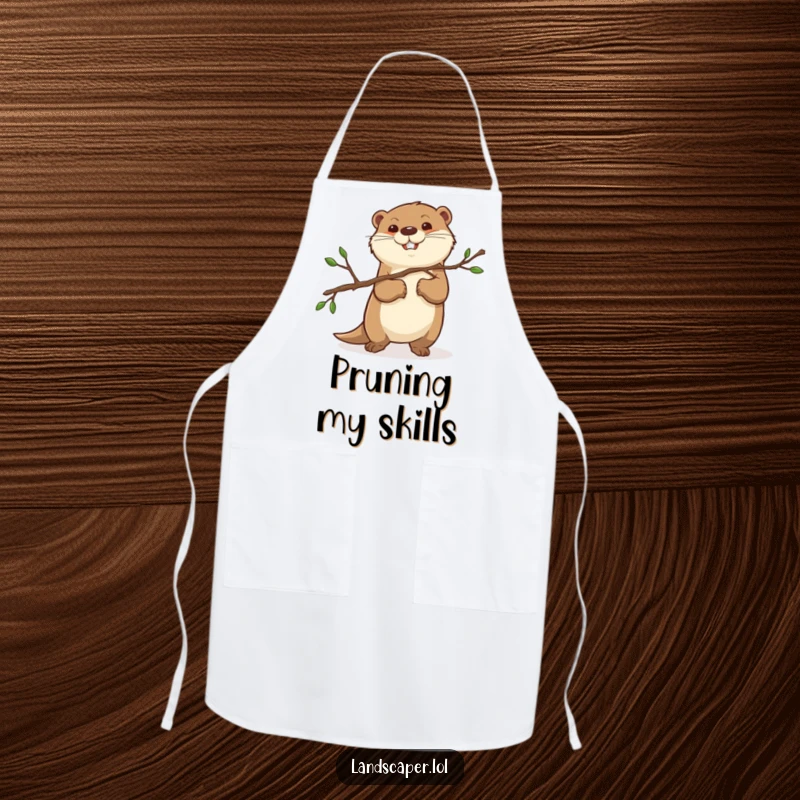 Funny otter with determined eyes, carrying a pruned branch. This apron is perfect for kitchen tasks or workshop projects.