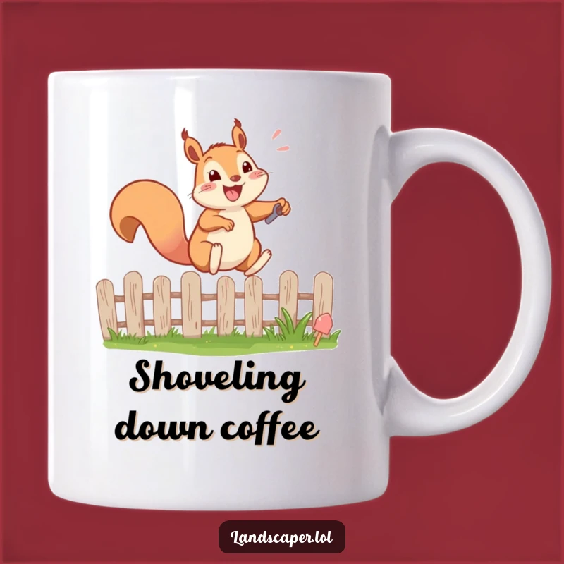 Funny Squirrel Leaping Fence Mug: Energetic Garden Humor Gift
