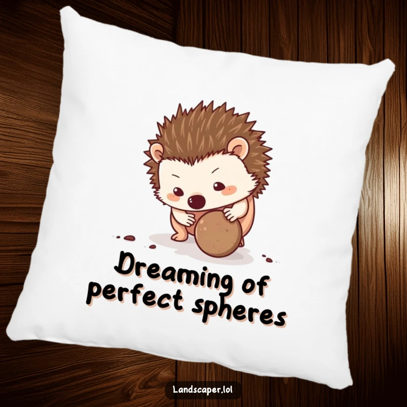 Funny Hedgehog Pillow: A cute hedgehog determinedly rolls a dirt ball, adding a touch of funny charm to any cozy space.