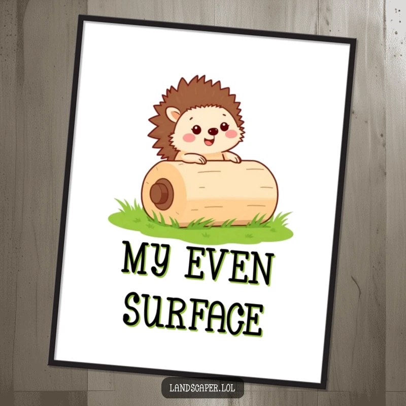 Funny digital art print of a cheerful hedgehog rolling a large green lawn roller, ideal for charming and humorous decor.