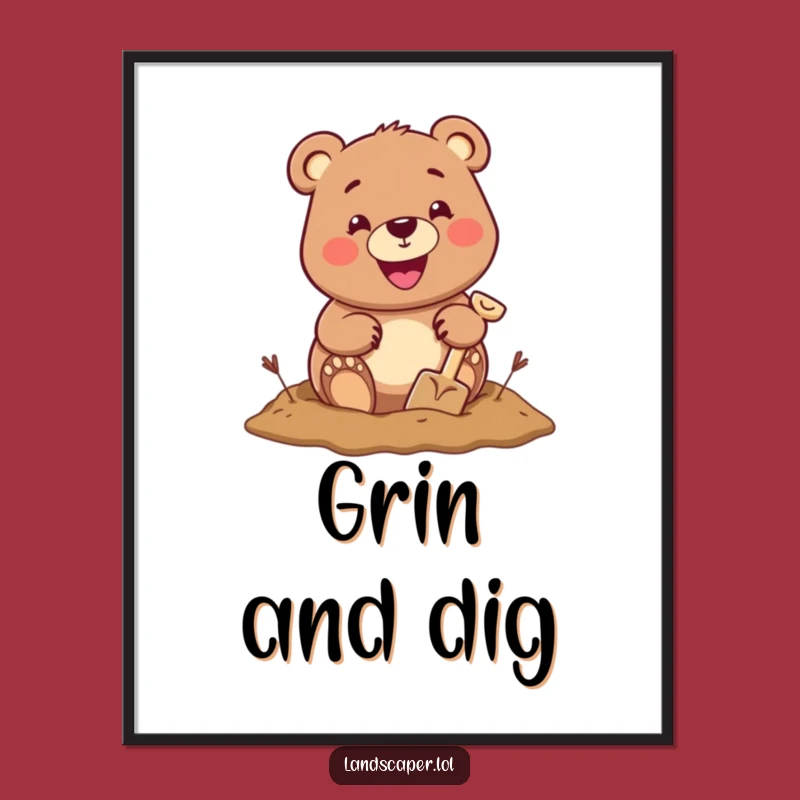 Funny Bear Digging Digital Art: Instant Download of Outdoor Whimsy