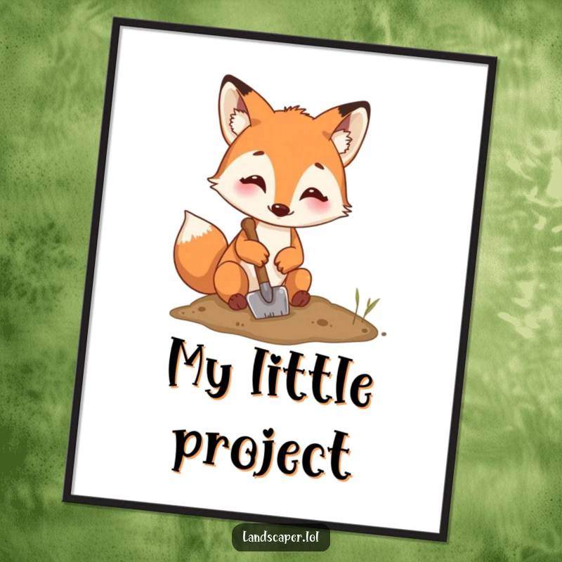 Funny fox digging digital art print, a happy fox with a shovel digging a hole, offering instant humor and charm.