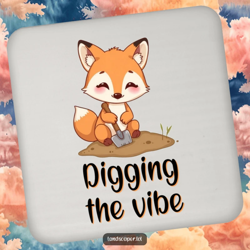 Funny fox digging drink coasters, a fox with a shovel digging, providing surface protection with adorable woodland humor.