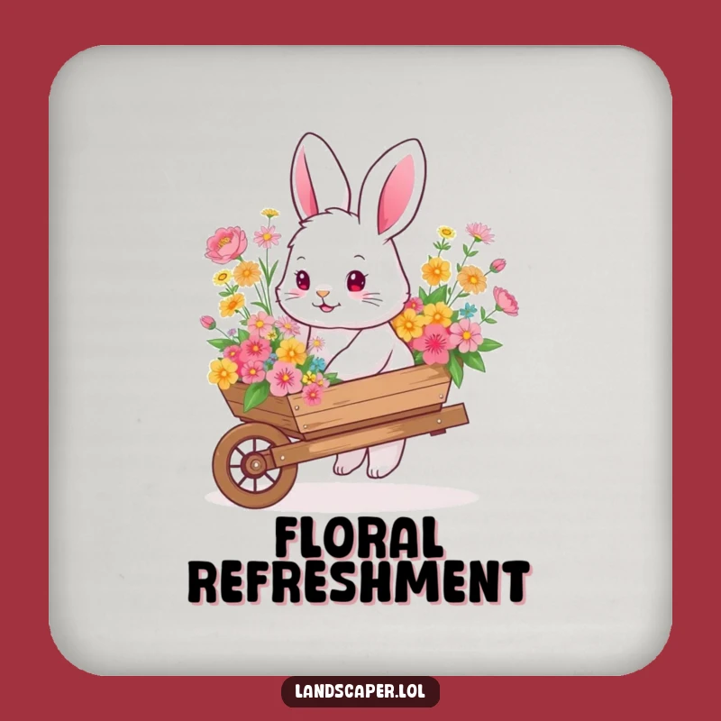 Funny Bunny Flower Wheelbarrow Drink Coaster: Protect Surfaces with Garden Whimsy