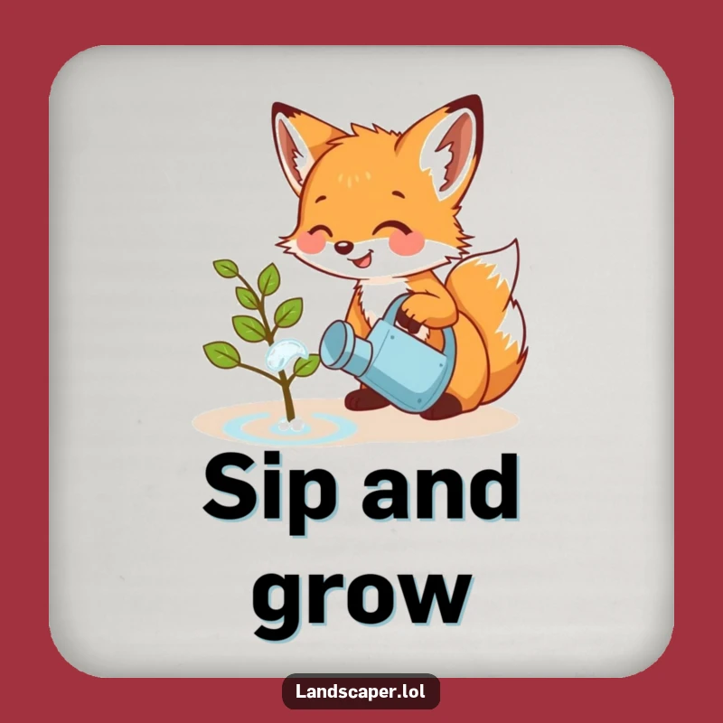 Funny Fox Cub Watering Sapling Drink Coaster: Hilarious Nature Accessory