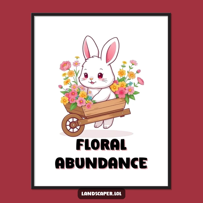 Funny Bunny Flower Wheelbarrow Poster: Whimsical Wall Art for Garden Lovers