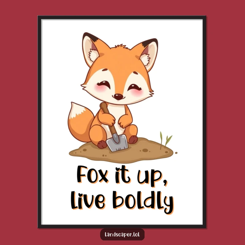 Funny Free Printable Wall Art: Happy Fox Digging - Downloadable Quirky Home Decor