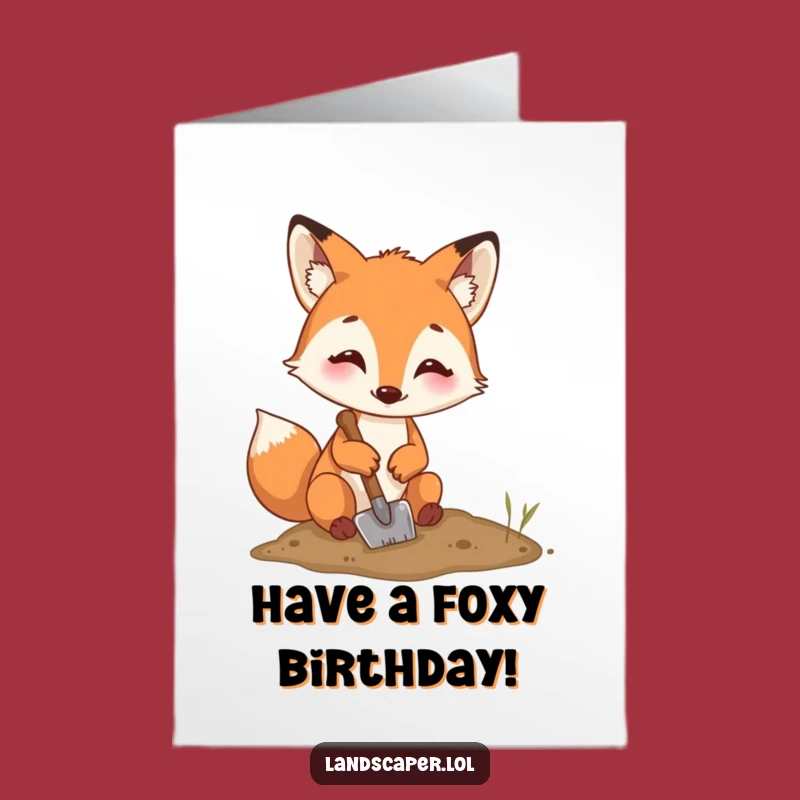 Free Printable Birthday Card: Busy Fox Digging - Funny Downloadable Gift Idea