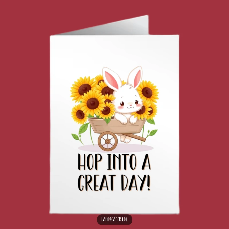 Free Printable Birthday Card: Cheerful Bunny Gardener, Sunny Sunflower Downloadable