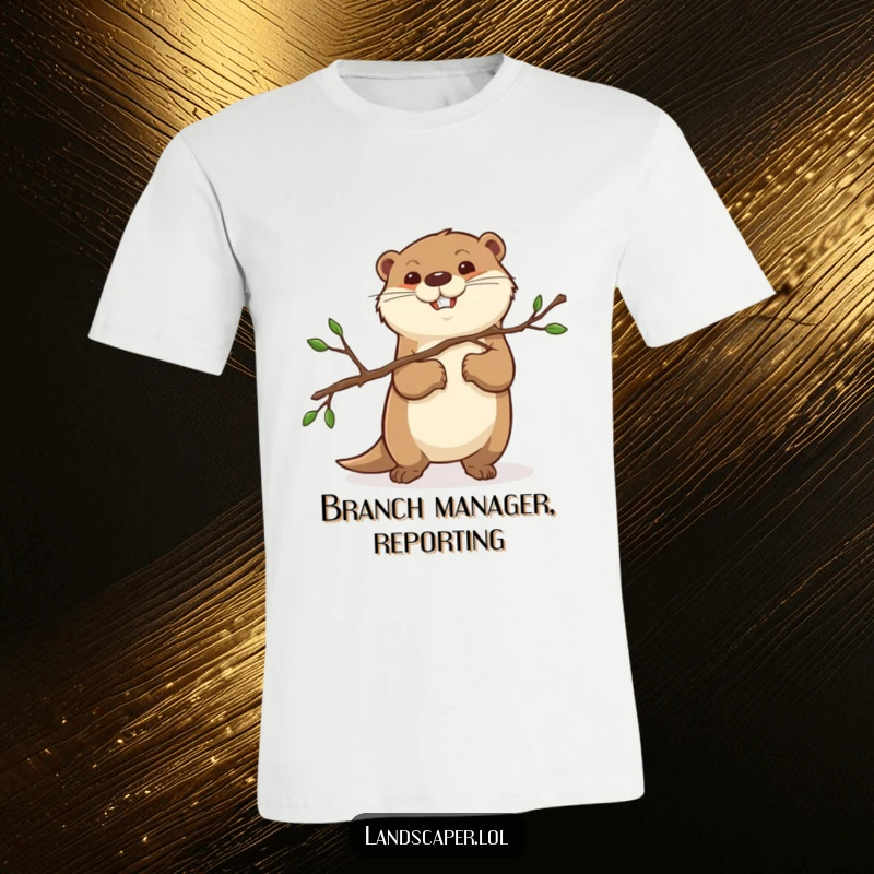 Funny otter with a determined look, carrying a pruned branch. This t-shirt design celebrates focused effort and charming woodland creatures.